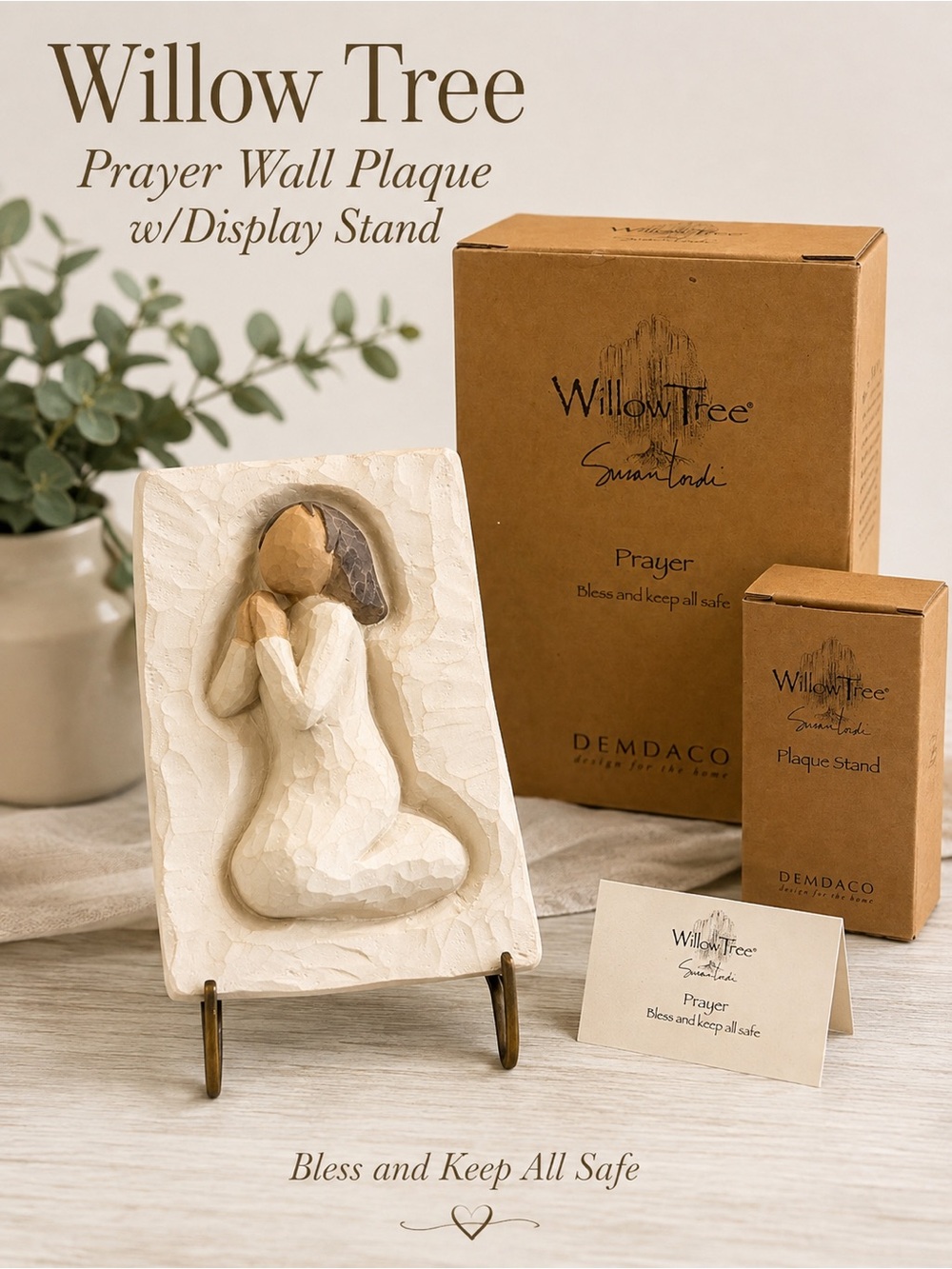 Willow Tree Prayer Plaque Susan Lordi 2001 w/ Stand & Original Boxes